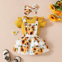 Baby Girl's Summer Short-sleeved Top Suspender Skirt Floral Fruit Casual Skirt Suit