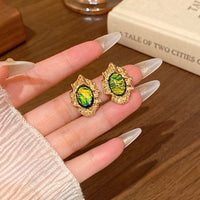 Retro New Pleated Metal Irregular Green Earrings