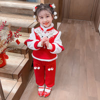 Girls' Cute Fleece-lined Thickened Panda Embroidered Annual Clothing Suit