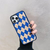 Fashion Cute Embroidery Diamonds Grids Phone Case For