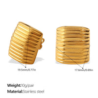 Korean Style Minimalist Striped Square Stud Earrings, 18K Gold Plated Stainless Steel, Elegant Daily Jewelry For Women