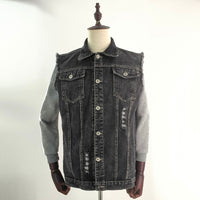 Motorcycle Motorcycle Denim Worn Printed Sleeveless Vest