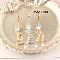 Long Double Heart-shaped Stainless Steel Belly Button Ring