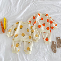 Fashion Boys And Girls Orange Fruit Sweater Suit