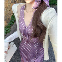 Polka-dot Backless Halter Dress Women