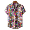 Men's Ethnic Style Printed Cotton And Linen Short Sleeve Linen Shirt