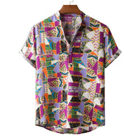 Men's Ethnic Style Printed Cotton And Linen Short Sleeve Linen Shirt