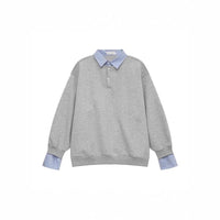 American-style Streetwear Faux Two-piece Fleece-lined Shirt-collar Hoodie