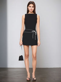 Sleeveless Short Dress With A Fitted Waist In Solid Color