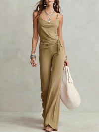 Casual Camisole Top And High-waisted Wide-leg Pants Set