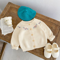 Baby Girls' Cotton Embroidery Long Sleeve Knitted Coat