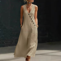 Womens Solid-Color Buttoned Tank Dress