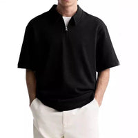 Men's Casual Zipper Polo Shirt Summer Comfortable Breathable Lapels Short-sleeved Top