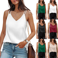 New Solid-color V-neck Camisole Loose-fit T-shirt