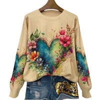 Womens Fresh And Casual Crew-Neck Printed Sweatshirt Top