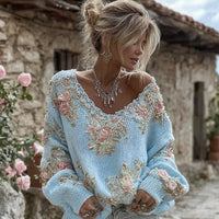 Womens AutumnWinter Lazy-Style V-Neck Pullover T-shirt
