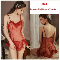 Passion Hot Backless Light Luxury Sheer Mesh Lazy Nightdress
