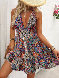 Printed Lace-Up Backless Holiday Beach Slip Dress