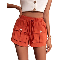 Women's Casual Pocket Loose Mid-Rise Drawstring Straight-Leg Pants