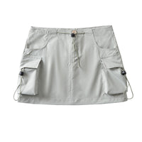 Low Waist Drawstring Elastic Side Workwear With Pocket Skirt