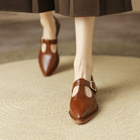 Chunky Heel New Soft Leather British Leather Shoes
