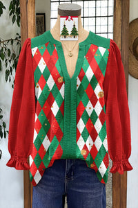 Women's Shirt Loose V-Neck Long Sleeve