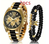 Fashion Simple Fake Three-eye Steel Belt Quartz Watch
