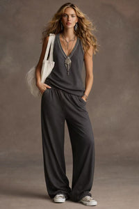 V-neck Sleeveless Tank Top And Wide-leg Pants Set Relaxed Fit