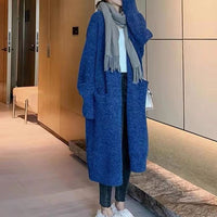 Idle Style Mid-length Sweater Coat Women's Loose Pockets Knitted Cardigan