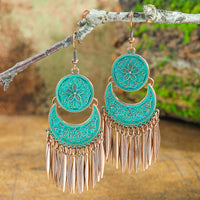 Ethnic Style Silver Distressed Earrings Retro Hollow Pattern