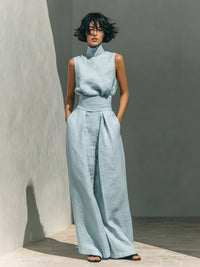 Womens Cotton-Linen Blend Sleeveless Top And Wide-Leg Pants Set