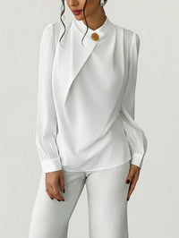 Women's Elegant And Simple Commuting Metal Buckle Long Sleeved Solid Color Design Shirt