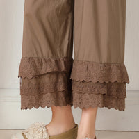 Elastic-Waist Solid Color Cotton-Linen Cropped Pants