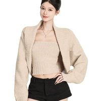 Female Solid Color Retro Lapel Shawl Sweater Coat