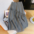 Summer Elastic Waist French Black And White Plaid Irregular A- Line Skirt
