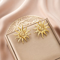 Oval Stainless Steel Earrings, Trendy Geometric Heart Texture, 18K Gold Plated Ear Studs, Titanium Steel