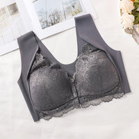 Large Size Push Up Front Buckle Fixed Cup Lace Vest Bra