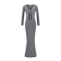 Strap Fish-tail Maxi Dress With Long-sleeve Cardigan A Sassy Two-piece Set For Women