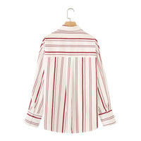 Striped Poplin Cotton Long-sleeved Lapel Shirt
