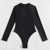 Long Sleeve Backless T-back Light Diamond One-piece Swimsuit