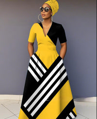 Womens 3D Digital Print V-Neck Short-SleeveLong-Sleeve Plus-Size Dress