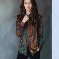 Womens Retro Floral Print Painted Design Shirt