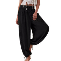 Fashionable Solid-Colored Wide-Leg Pants With Ties And Pockets Long Pants