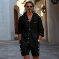 Men's Four-Season Long-Sleeve Hooded Shirt And Shorts Two-Piece Set