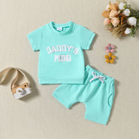Printed Short-sleeved Top Solid Color Shorts Summer Two-piece Set