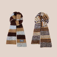 Versatile Soft Yarn Dopamine Contrasting Striped Double-sided Scarf For Women