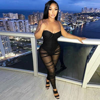 Fashion Sexy Mesh See-Through Suspenders Jumpsuit