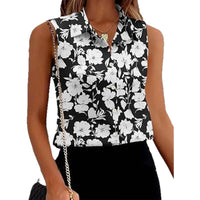 Women's Polo-neck Sleeveless Striped Shirt