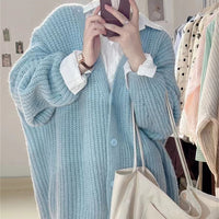 V-neck Knitted Cardigan Women's Thick Needle Loose Sweater