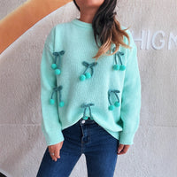 Round Neck Stitching Three-dimensional Cherry Sweater